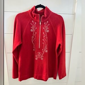 TOMMY BAHAMA L cotton-spandex Red 1/2 zip embroidered floral top grandmacore